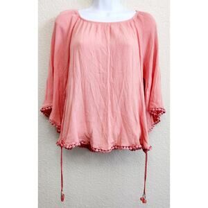 New Directions Orange Crinkle Material Crochet Trim Top Large Lightweight Flowy